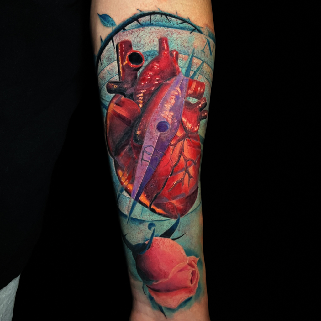 heart and rose tattoo